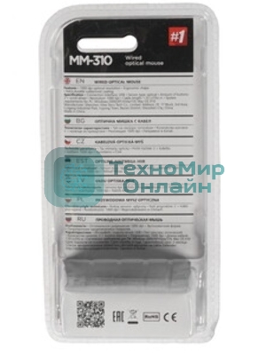 Мышь проводная Defender MM-310 черный, 1000 dpi, USB, кнопки - 3