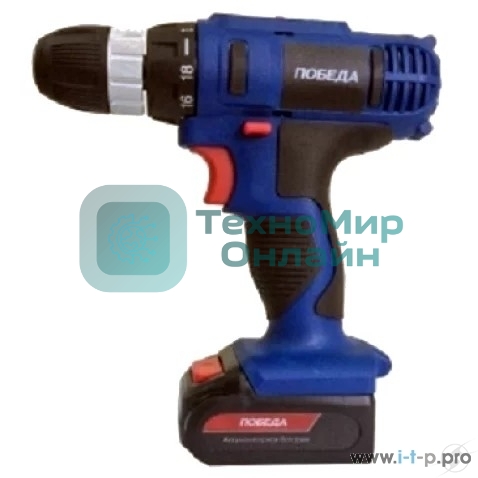 Дрель-шуруповерт Победа ДА-12/2 Ли, 12 В, 2 Ач, 36 Нм,  щеточный