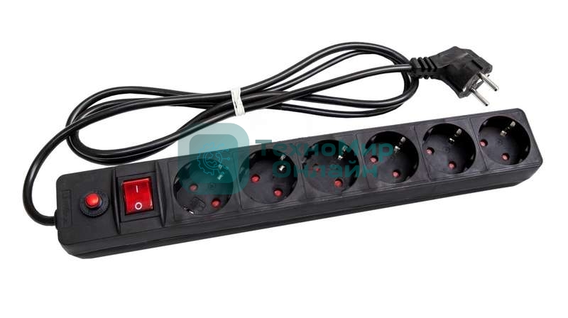 Удлинитель с сетевым фильтром 6х7 м с заземл. 10А IP20 защ. шторки ПВС 3х0.75 черный UNIVersal 967U-4007