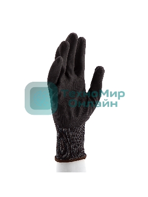 Перчатки трикотажные Сибртехс черным полиуретановым покрытием, размер L, 15 класс вязки