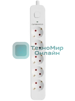 Сетевой фильтр Гарнизон EPS-5-W-2 5р, 2.0, 10А, 2 м, ур.защиты 2+, белый, пакет (21442)