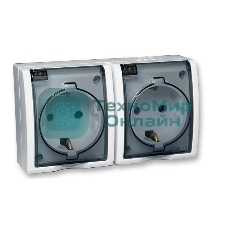 Розетка SIMON 15 Aqua 1594433-030 2-я с заземлением белая с крышкой наружная IP54