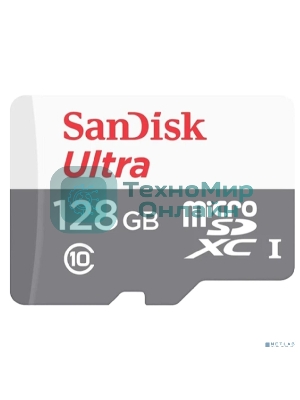 Флеш карта microSDXC 128GB SanDisk Ultra Class 10, UHS-I, R 100 МБ/с, SDSQUNR-128G-GN3MN адаптер на SD