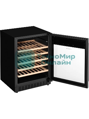 Винный шкаф KUPPERSBERG RBW 85, встраиваемый, High-Tech, объем 135 л, вместимость 54 бутылки, диапазон температуры 5-20 градусов, механическое открытие двери, 5 полок из бука, LCD дисплей, уровень шума 40 дБ, черный