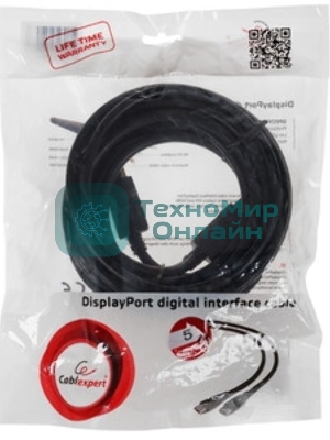 Кабель DisplayPort Gembird/Cablexpert, 5м, 20M/20M, v1.2, черный, экран, пакет (CC-DP2-5M)