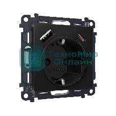 Комплект механизма электрической розетки ALFA Черный матовый 2USB A+C 20W (быстрая зарядка) с/з QUANT (AP8100, VM160) MA810010