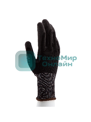 Перчатки трикотажные Сибртехс черным полиуретановым покрытием, размер L, 15 класс вязки