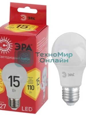 Лампа светодиодная ЭРА LED A60-15W-827-E27 R (диод, груша, 15Вт, тепл, E27)