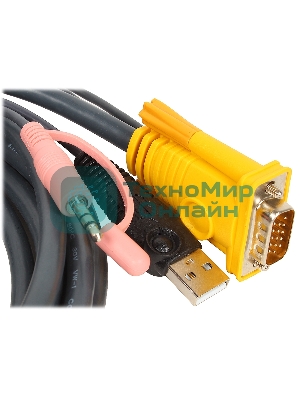 Кабель ATEN KVM Cable 2L-5303U Кабель для KVM: USB(Am)+DB15(m)+2*Audio (PC) -на- SPHD15(m)+2*Audio (KVM), 3м