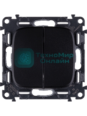 Выключатель 10А 250В, с лиц. панелью 2-клавишный Антрацит