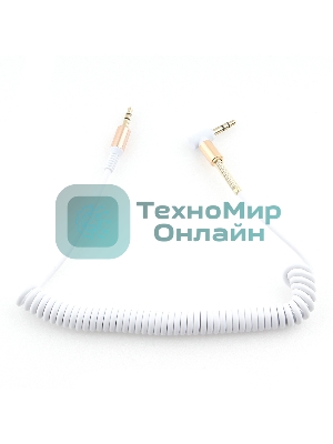 Кабель Cablexpert аудио 90˚ спиральный CCAB-02-35MMLC-1.8MW. 3.5 Jack (M)/3.5 Jack (M), белый, 1.8м, блистер