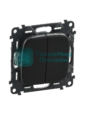 Выключатель 10А 250В, с лиц. панелью 2-клавишный Антрацит