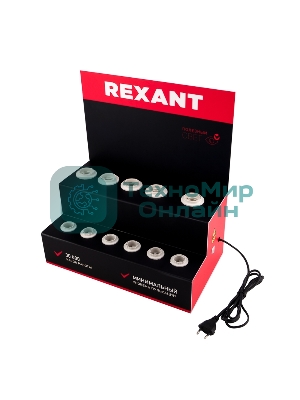 Демо-тестер Rexant акриловый для ФИЛАМЕНТА (AC 220V с шнуром питания 1.2 метра, с выключателем на корпусе, цоколи E14 x 6 шт.)