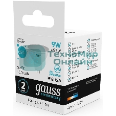 Лампа светодиодная Gauss Elementary MR16 9Вт цок.: GU5.3 спот 220B 4100K св. свеч. белый нейт. MR16 (упак.: 10 шт)