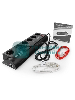 Сетевой фильтр Energenie Сетевой фильтр EG-PMS2-LAN программируемый, черный (10А, LAN, 6 розеток)