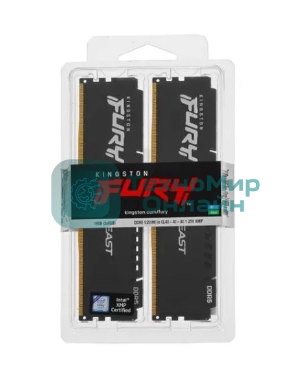 Оперативная память Kingston Fury Beast, DDR5, 16GB (2x8GB), 5200MHz, CL40, DIMM, радиатор, черный
