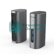 USB-концентратор Vention USB-C to HDMI/VGA/USB 3.1 Gen 2/USB 3.1 Gen 2-C/USB 3.0x2/RJ45/SD/TF/TRRS 3.5мм/PD/DC Docking Station Gray Vertical Aluminum Alloy Type EU Standard