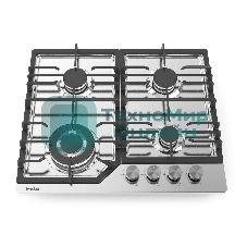 Газовая варочная панель Evelux HEG 638 X Hi-Tech, 60 см, 4 конфорки, WOK-конфорка, чугунные решетки, газ-контроль, электроподжиг, механическое управление, нержавеющая сталь