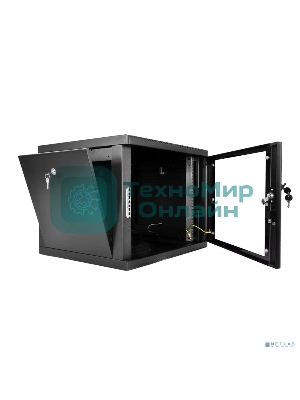 Шкаф телекоммуникационный настенный разборный ЦМО 9U (600 х 520), съемные стенки, дверь стекло, черный(ШРН-М-9.500-9005)