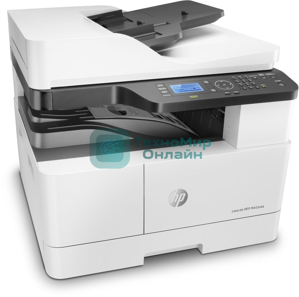 МФУ лазерное HP LaserJet MFP M443nda (8AF72A), A3, ч/б, печ. до 25 стр/мин. (А4) до 13 стр/мин. (А3), скан. до 21 стр/мин., 1200 x 1200 dpi (печать) 600x600dpi (скан.), USB, RJ-45