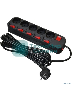 Сетевой фильтр Buro 500SH-5-SW-B 5 м, 5 розеток, черный, коробка