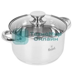 Кастрюля RASHEL Берта R-3600х 3,6 л из нержавеющей стали со стекл. кр., 20 х12 см