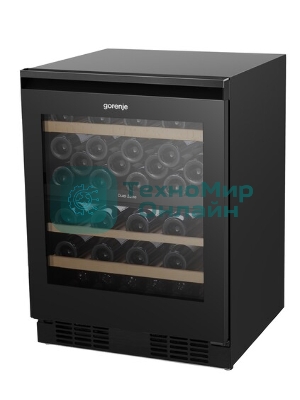Встраиваемы е винный шкаф Gorenje WCU68F6BG4WF, объем 138 л, вместительность 46 бутылок, 4 полки, цифровой дисплей, Wi-Fi, LED освещение, защита от УФ-излучения, энергоэффективность А+, черный