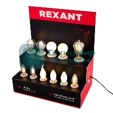 Демо-тестер Rexant акриловый для ФИЛАМЕНТА (AC 220V с шнуром питания 1.2 метра, с выключателем на корпусе, цоколи E14 x 6 шт.)
