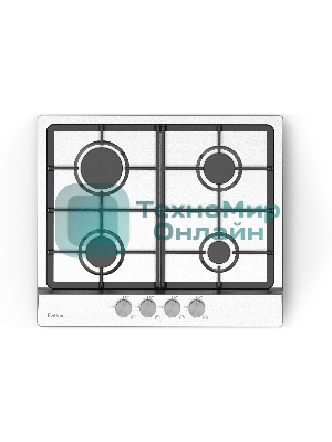 Газовая варочная панель Evelux HEG 633 X Hi-Tech, 60 см, 4 конфорки, чугунные решетки, газ-контроль, электроподжиг, механическое управление, нержавеющая сталь