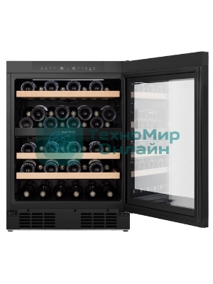 Встраиваемы е винный шкаф Gorenje WCU68F6BG4WF, объем 138 л, вместительность 46 бутылок, 4 полки, цифровой дисплей, Wi-Fi, LED освещение, защита от УФ-излучения, энергоэффективность А+, черный