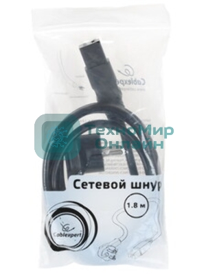 Кабель питания Cablexpert PC-S22-C19-2.5-1.5M, Schuko-C19, 3x2.5мм2, 16A, с заземлением, медь, 1.5м, черный, пакет