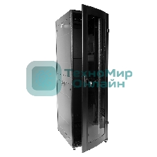 Шкаф телекоммуникационный напольный 42U (600x1000) дверь стекло (3 места), черный