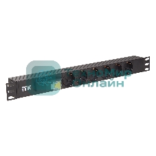 Блок ITK PDU 6 розеток DIN49440 (нем. cтанд.), с автоматом на 10А,1U, без шнура, вх. IEC320 C14, алюминиевый профиль, черный