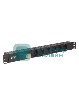 Блок ITK PDU 6 розеток DIN49440 (нем. cтанд.), с автоматом на 10А,1U, без шнура, вх. IEC320 C14, алюминиевый профиль, черный