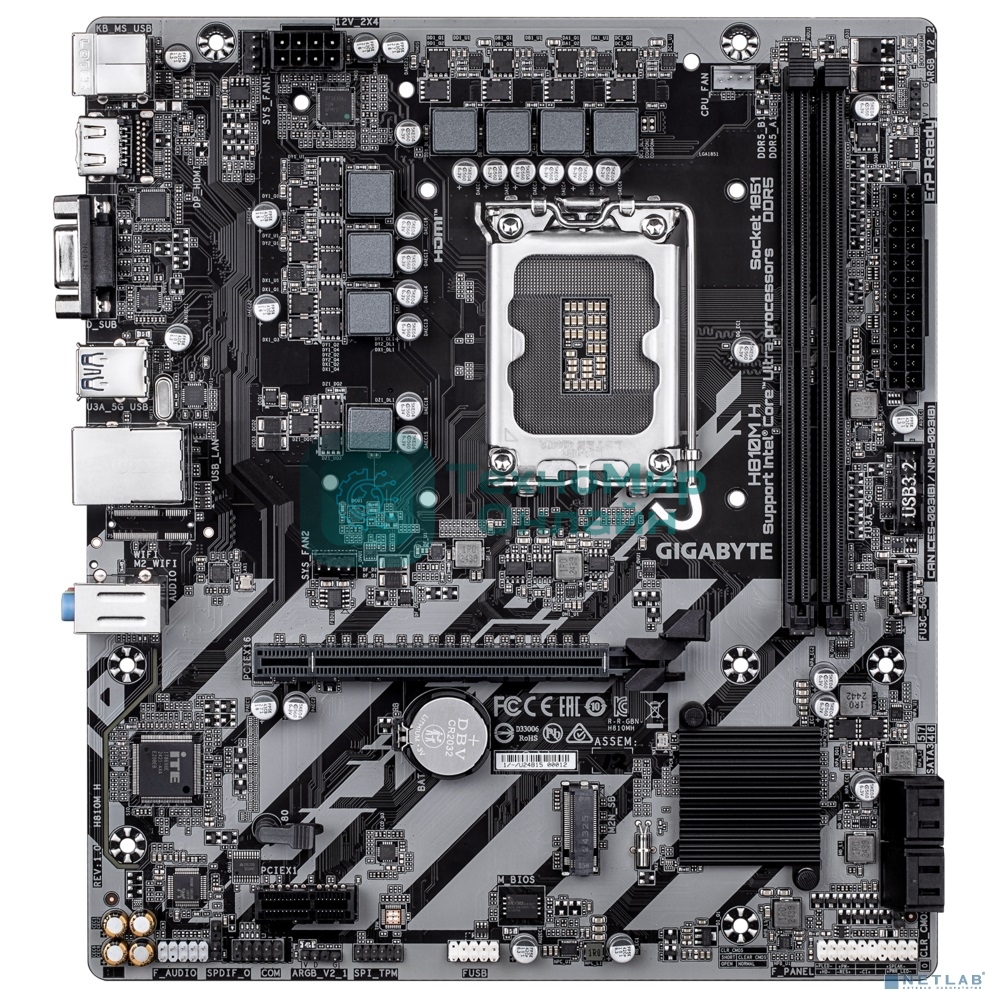 Материнская плата Gigabyte H810M H, LGA1851, Intel H810, 2xDDR5, 4xSATA, 1xM.2, 1xPCIe 4.0 x16, 1xPCIe 3.0 x1, 1xHDMI, 1xD-Sub, 1x1Gb LAN, 1xUSB-C 5Gbps, 4xUSB-A 5Gbps, 7xUSB-A 2.0, 3x3.5 мм, 7.1, mATX