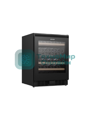 Встраиваемы е винный шкаф Gorenje WCU68F6BG4WF, объем 138 л, вместительность 46 бутылок, 4 полки, цифровой дисплей, Wi-Fi, LED освещение, защита от УФ-излучения, энергоэффективность А+, черный