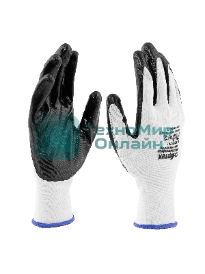 Перчатки полиэфирные Сибртех с черным нитрильным покрытием, размер 9, 13 класс вязки