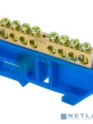 Шина нулевая N 6х9 8 отвер. латунь син. изолятор на DIN-рейку PROxima EKF sn0-63-08-d