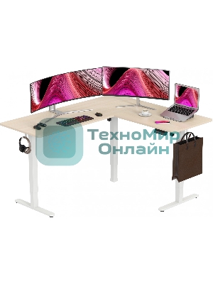 Стол компьютерный Cactus угловой подъемный столешница МДФ, белый дуб каркас белый 140x72x60 см (CS-EDXL-WWD)