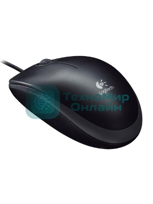 Мышь проводная Logitech B100 черный, 1000 dpi, USB, кнопки - 3