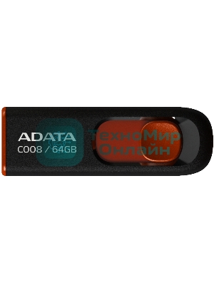 Флешка USB ADATA С008 (AC008-64G-RKD), 64Gb, USB 2.0, R/W 15/5, черный/красный