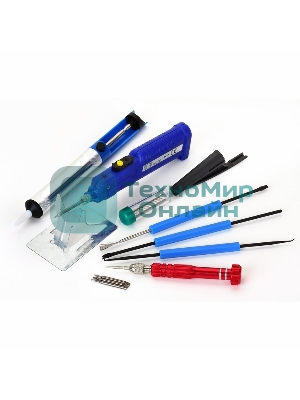 Набор для пайки Rexant (паяльник 8 Вт, оловоотсос, подставка, припой, отвертка, интрумент для монтажа)