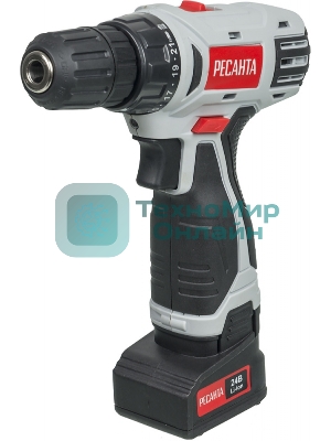 Дрель-шуруповерт Ресанта ДА-24-2ЛК, 24 В, 2 Ач, 60 Нм, щеточный