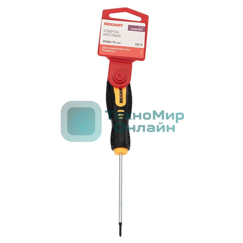Отвертка крестовая Rexant PH 00х75 мм, двухкомпонентная рукоятка