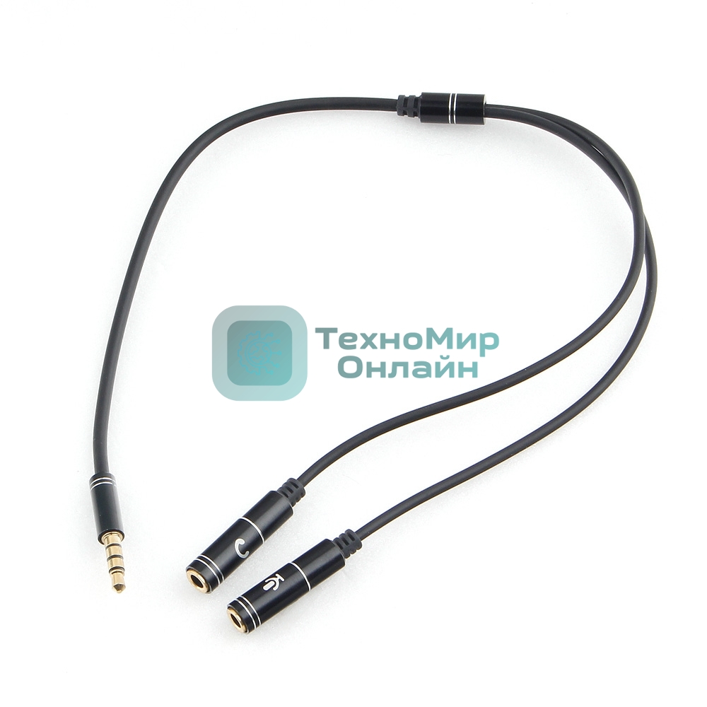 Кабель аудио Cablexpert CCAB-02-35MYHM-0.2MB. 3.5 Jack 4pin(M)/2х 3.5 Jack(F) наушники и микрофон, черный, 0.2м, блистер