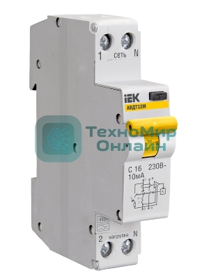 Выключатель автоматический дифференциального тока 2п (1P+N) B 16А 10мА тип A 6кА АВДТ-32 IEK MAD22-5-016-B-10