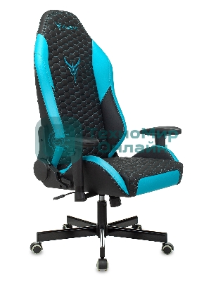 Кресло Knight Neon черный/голубой, экокожа, 120 кг, механизм качания
