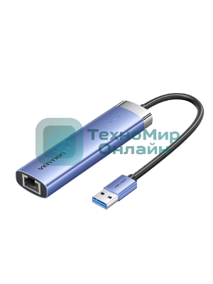 Сетевой адаптер Vention USB 3.0 M/Gigabit Ethernet RJ45+OTG хаб 3xUSB Синий - 0.15м.