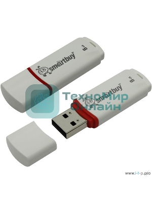 Флешка USB Smartbuy Crown white (SB8GBCRW-W), 8Gb, USB 2.0, R/W 15/5, белый/красный