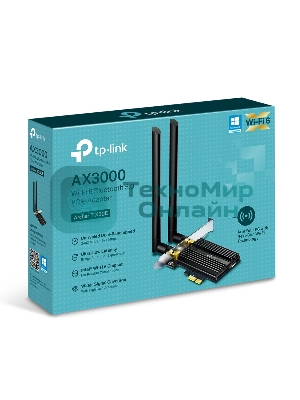 Адаптер Tp-Link ARCHER TX50E 11AX 3000Mbps dual-band PCI-E adapter, 2402Mbps at 5G and 574Mbps at 2.4G, support Bluetooth 5.0, WPA2 encryption, two external Antennas.